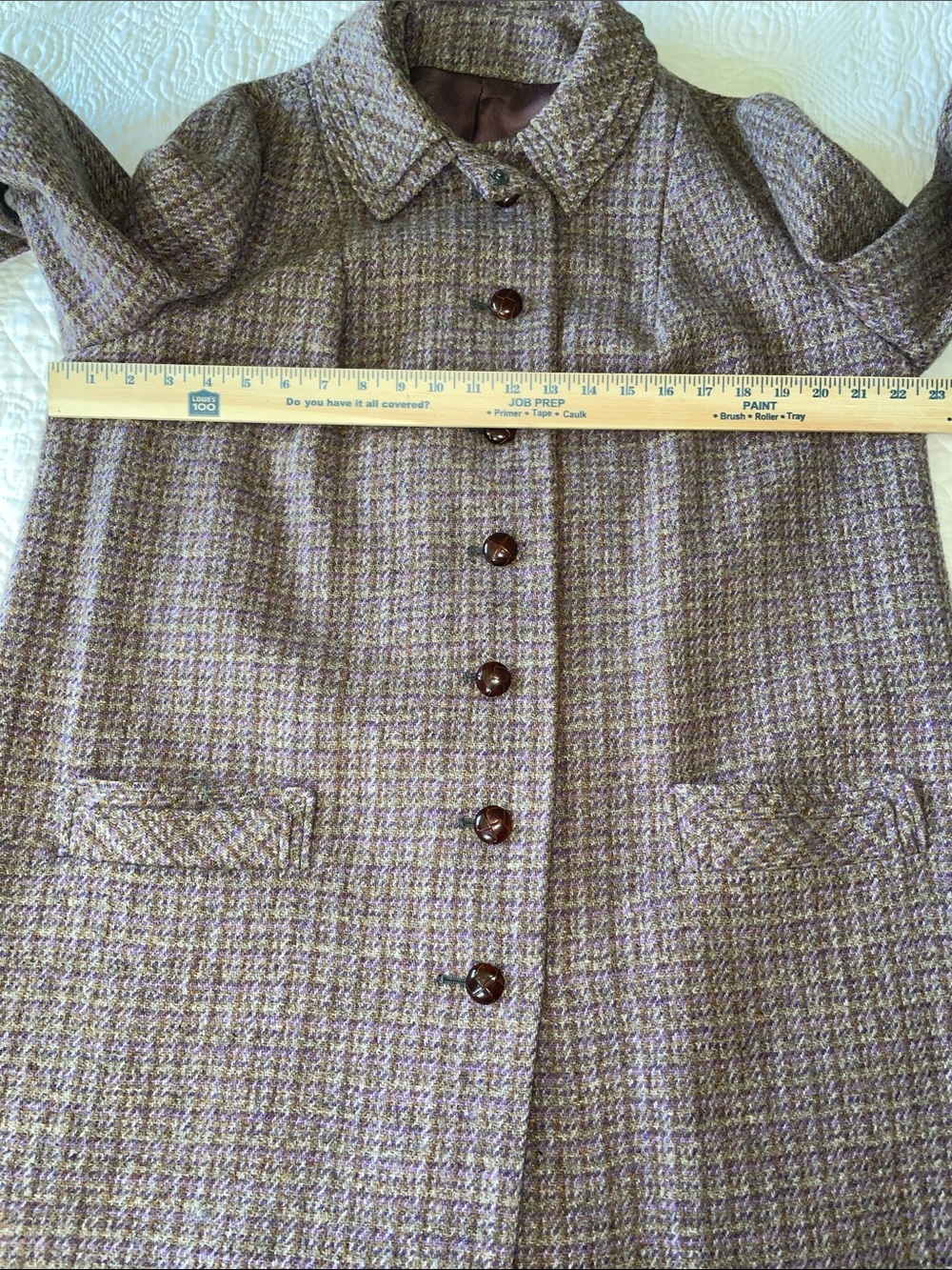 Vintage Harris Tweed Handwoven Scottish Wool Long Coat Purple Brown Plaid - Picture 15 of 16